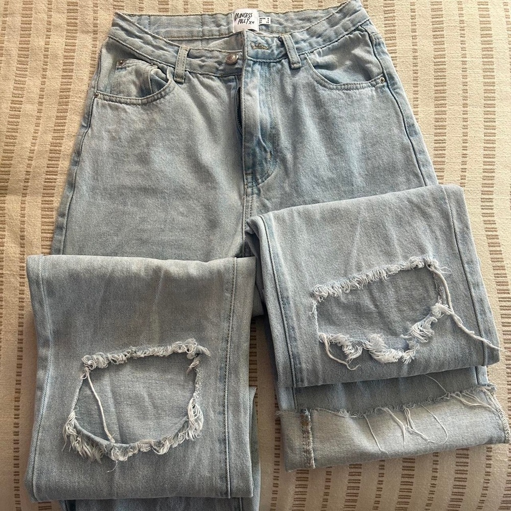 Princess Polly Light Blue Distressed Women Jeans - Picture 2 of 5